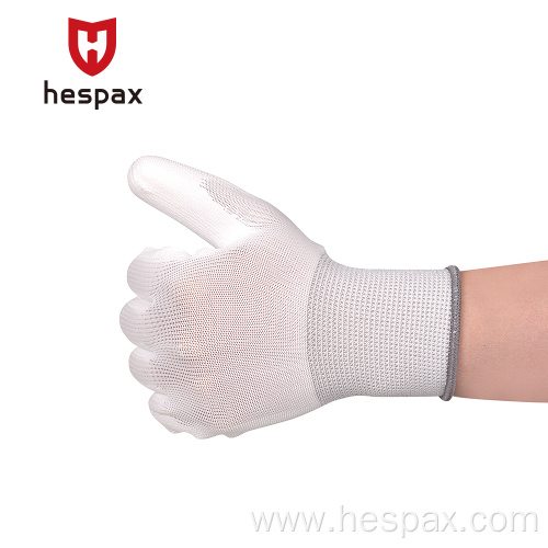 Hespax White Polyurethane Coated Anti-static Work Gloves